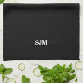 ミニマル黒カスタムモノグラムイニシャル名 キッチンタオル (折り畳み)