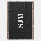 ミニマル黒カスタムモノグラムイニシャル名 スローブランケット (正面縦)