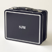 ミニマル黒カスタムモノグラムイニシャル名 メタルランチボックス (裏面)