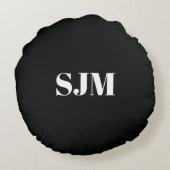 ミニマル黒カスタムモノグラムイニシャル名 ラウンドクッション (裏面)