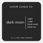 ミニマル黒キャンドルラベル | ダークムーン スクエアシール (正面)