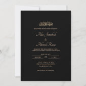 ミニマル黒クラシック金ゴールドスクリプトムスリム結婚ズ 招待状 (正面)