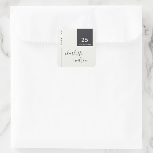 ミニマル黒モダン白ありがとうござ結婚う スクエアシール (バッグ)