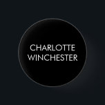 ミニマル黒名前をカスタムする文字モノグラムエレガント 缶バッジ<br><div class="desc">名前をカスタムする文字モノグラム黒と白のミニマルエレガントモダンシンプルム・シックネーム・タグ、バッジ、ピン、ボタン</div>