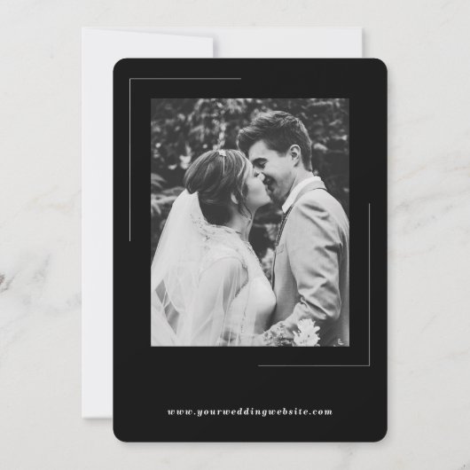 ミニマル黒幾何線結婚写真 招待状 (裏面)