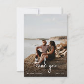 ミニマル黒手書きスクリプトの写真結婚の種類 サンキューカード (正面)