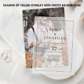 ミニマル黒文字縁ど線結婚の ベラム紙招待状