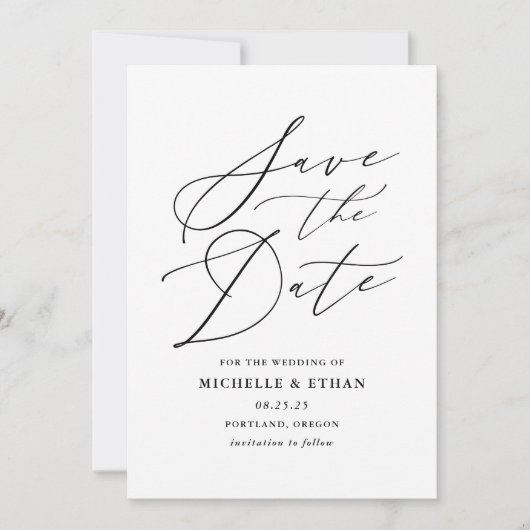 ミニマル黒書道台本の写真 セーブザデート (正面)