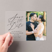 ミニマル黒書道結婚式の日付を保存 アクリル招待状 (インサイチュ (ポータブル))