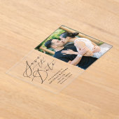 ミニマル黒書道結婚式の日付を保存 アクリル招待状 (レイダウン)