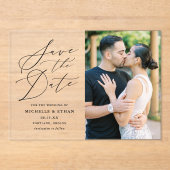 ミニマル黒書道結婚式の日付を保存 アクリル招待状 (正面)