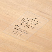 ミニマル黒書道結婚式の日付を保存 アクリル招待状 (レイダウン)