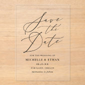 ミニマル黒書道結婚式の日付を保存 アクリル招待状 (正面)