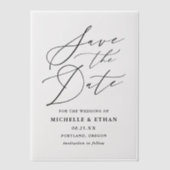 ミニマル黒書道結婚式の日付を保存 ベラム紙招待状 (正面)