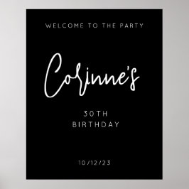 ミニマル黒書道30歳の誕生日へようこそ ポスター