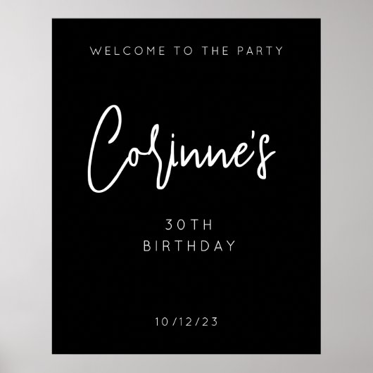ミニマル黒書道30歳の誕生日へようこそ ポスター (正面)