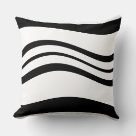 ミニマル黒波線パターン白 クッション