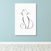 ミニマル黒猫オンホワイト キャンバスプリント (インサイチュ (ウッドフロア))