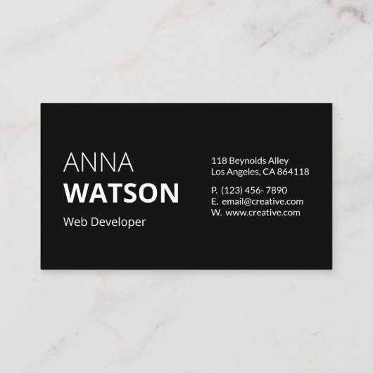 ミニマル黒白はっきりした コーリングカード (裏面)