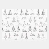 ミニマル黒白クリスマスパイン ラッピングペーパーシート (正面2)