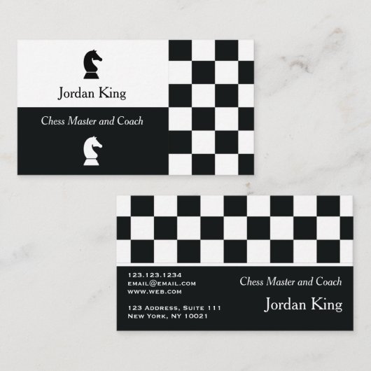 ミニマル黒白チェス市松模様にコーチ 名刺 (正面/裏面)