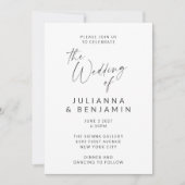 ミニマル黒白モダンスクリプ結婚ト 招待状 (正面)