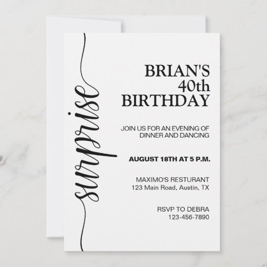 ミニマル黒白誕生日 招待状 (正面)