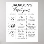 ミニマル黒白1歳の誕生日マイルストーン ポスター (正面)