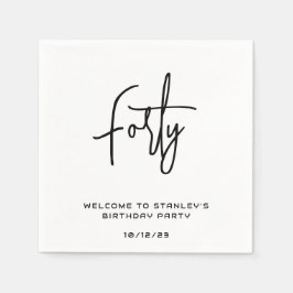 ミニマル黒白40歳の誕生日パーティー スタンダードカクテルナプキン