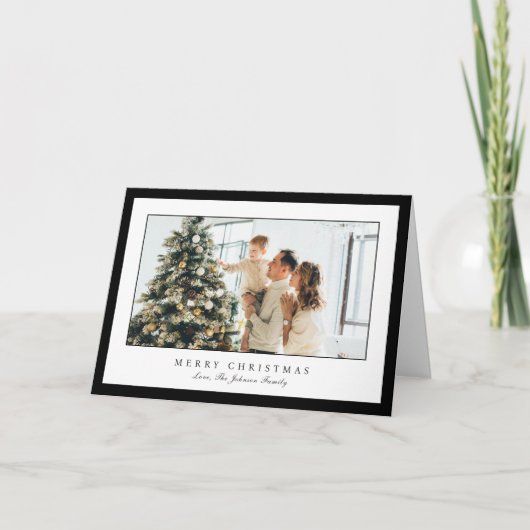 ミニマル黒縁ど写真のエレガントクリスマス シーズンカード (正面)