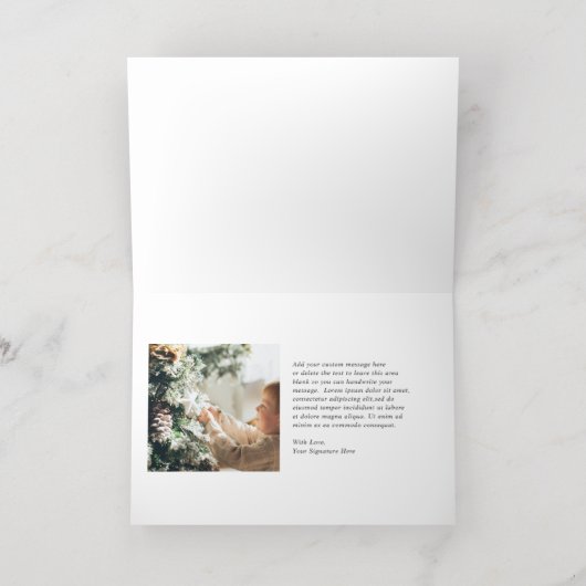 ミニマル黒縁ど写真のエレガントクリスマス 箔シーズンカード (内側レイダウン)