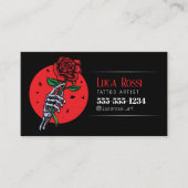 ミニマル黒赤ローズタトゥーアーティストショップ 名刺 (正面)