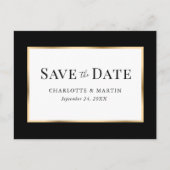 ミニマル黒金ゴールドエレガントフレ結婚ーム 案内ポストカード (正面)