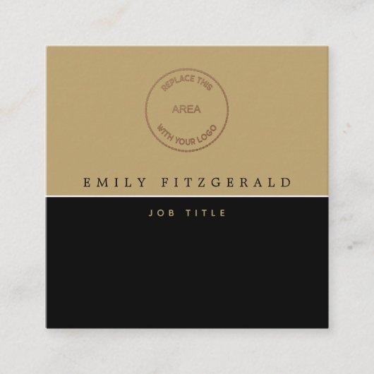 ミニマル黒金ゴールドタイポグラフィロゴQRコード スクエア名刺 (正面)