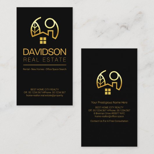 ミニマル黒金ゴールドラインの屋根の風景 名刺 (正面/裏面)