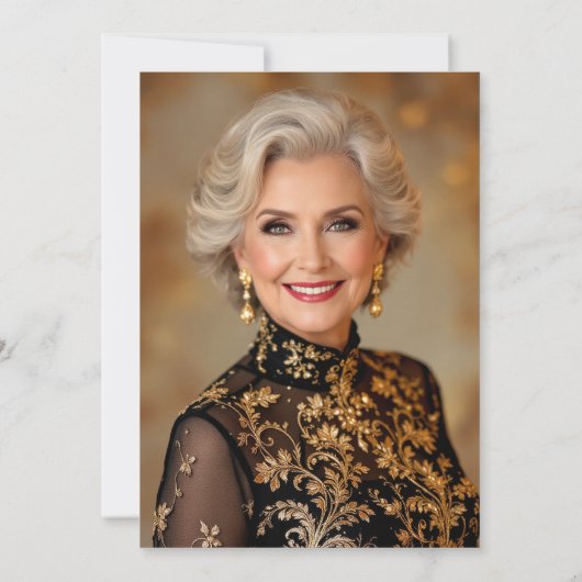 ミニマル黒金ゴールド写真60誕生日 招待状 (裏面)