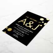 ミニマル黒金ゴールド結婚ドット 箔招待状 (回転した状態)