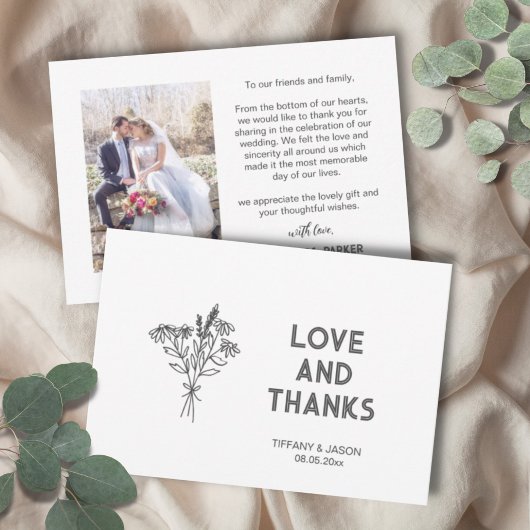 ミニマル1フォトクリーンシンプルモダン結婚 サンキューカード