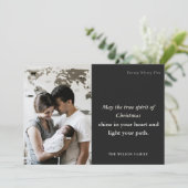 ミニマル1フォトブラック&ホワイトのクリスマススピリット シーズンカード (スタンド正面)