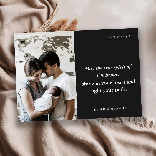 ミニマル1フォトブラック&ホワイトのクリスマススピリット シーズンカード