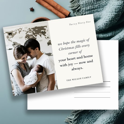 ミニマル1フォトブラック&ホワイトのクリスマススピリット シーズンポストカード