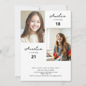 ミニマル10代のガールズ共同誕生日パーティー写真 招待状 (正面)