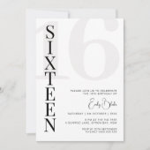 ミニマル16歳16歳の誕生日パーティー招待状 招待状 (正面)