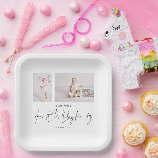 ミニマル2フォトスクリプト最初の誕生日パーティー ペーパープレート (パーティー)