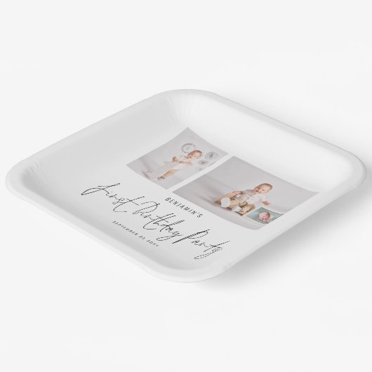 ミニマル2フォトスクリプト最初の誕生日パーティー ペーパープレート (傾斜あり)