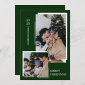 ミニマル2フォトダークグリーンクリスマス シーズンカード (正面/裏面)