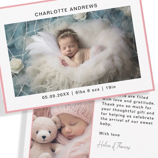 ミニマル2フォト新生児サンキューカード サンキューカード