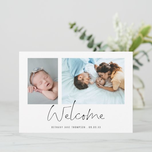 ミニマル2写真ウェルカムスクリプト誕生 案内状 (スタンド正面)