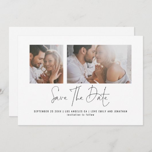 ミニマル2写真任意の色の結婚式の日付を保存 セーブザデート (正面/裏面)