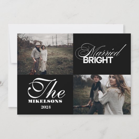 ミニマル2枚の写真結婚したと明るい シーズンカード (正面)